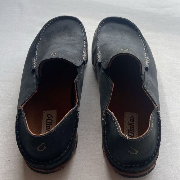 Olukai Men's Black Leather Loafers Moloa Men’s size 9.5 - Picture 5 of 9
